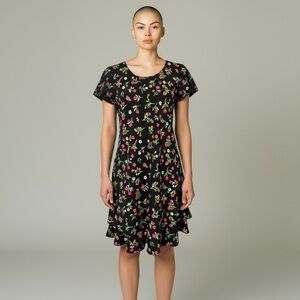 Vintage Chelsea Collection Black Floral Tiered Dress